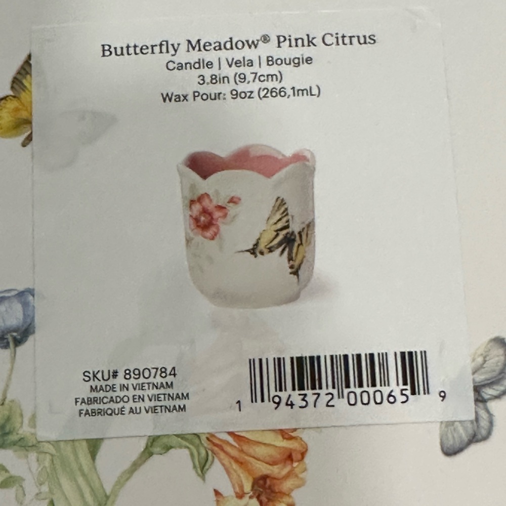 Lenox Butterfly and Floral Candle Holder - Pink and Yellow - Picture 3 of 3